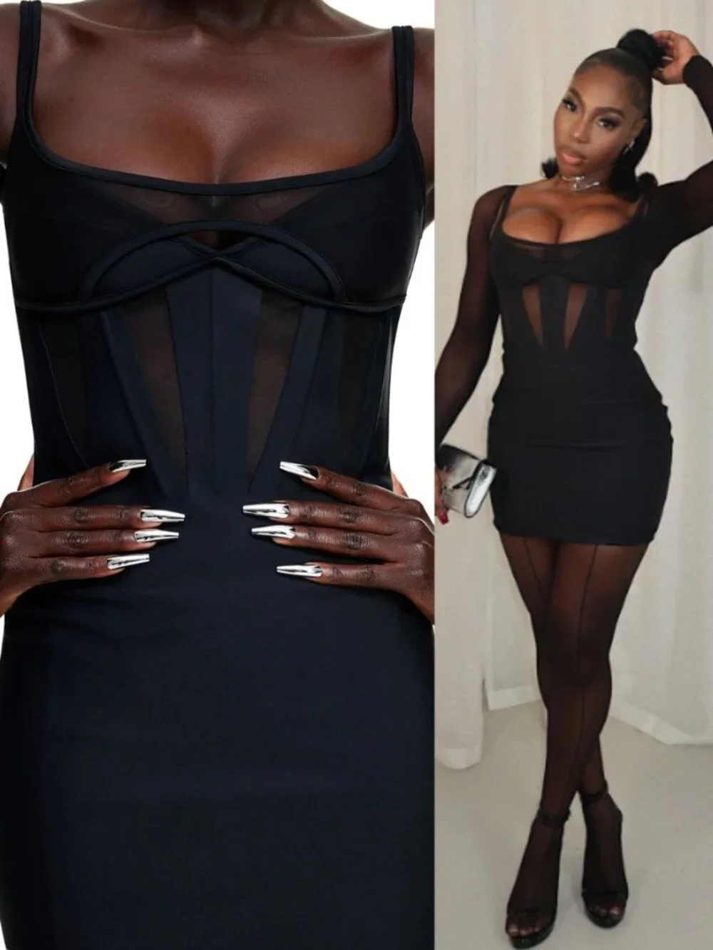 Mugler x H&M Corset Mini Dress Black Bodycon Sheer NWT Size S
